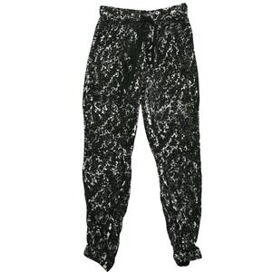 Enza Costa Jogger Pants Womens S Black White Splatter Rayon Pockets Tie Waist